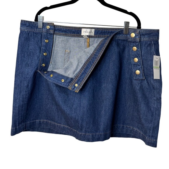 FRAME Denim Sailor Snap Mini Skirt Celestine‎ Blue Gold Button Size 34 NEW (D) - Picture 8 of 11